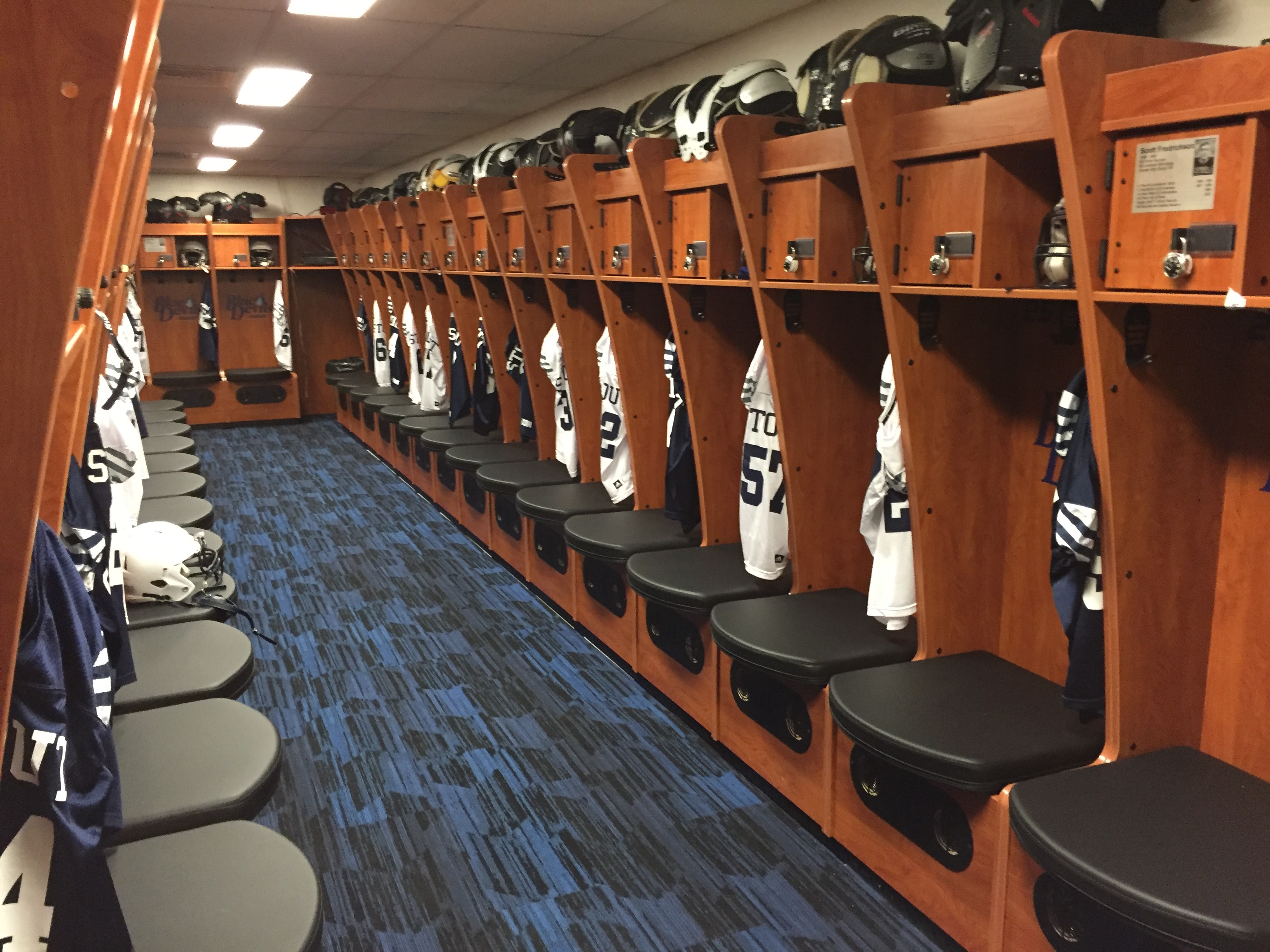 After a successful fundraising effort, the Blue Devil football team was able to renovate their locker room. / UW-Stout Sports Information photos