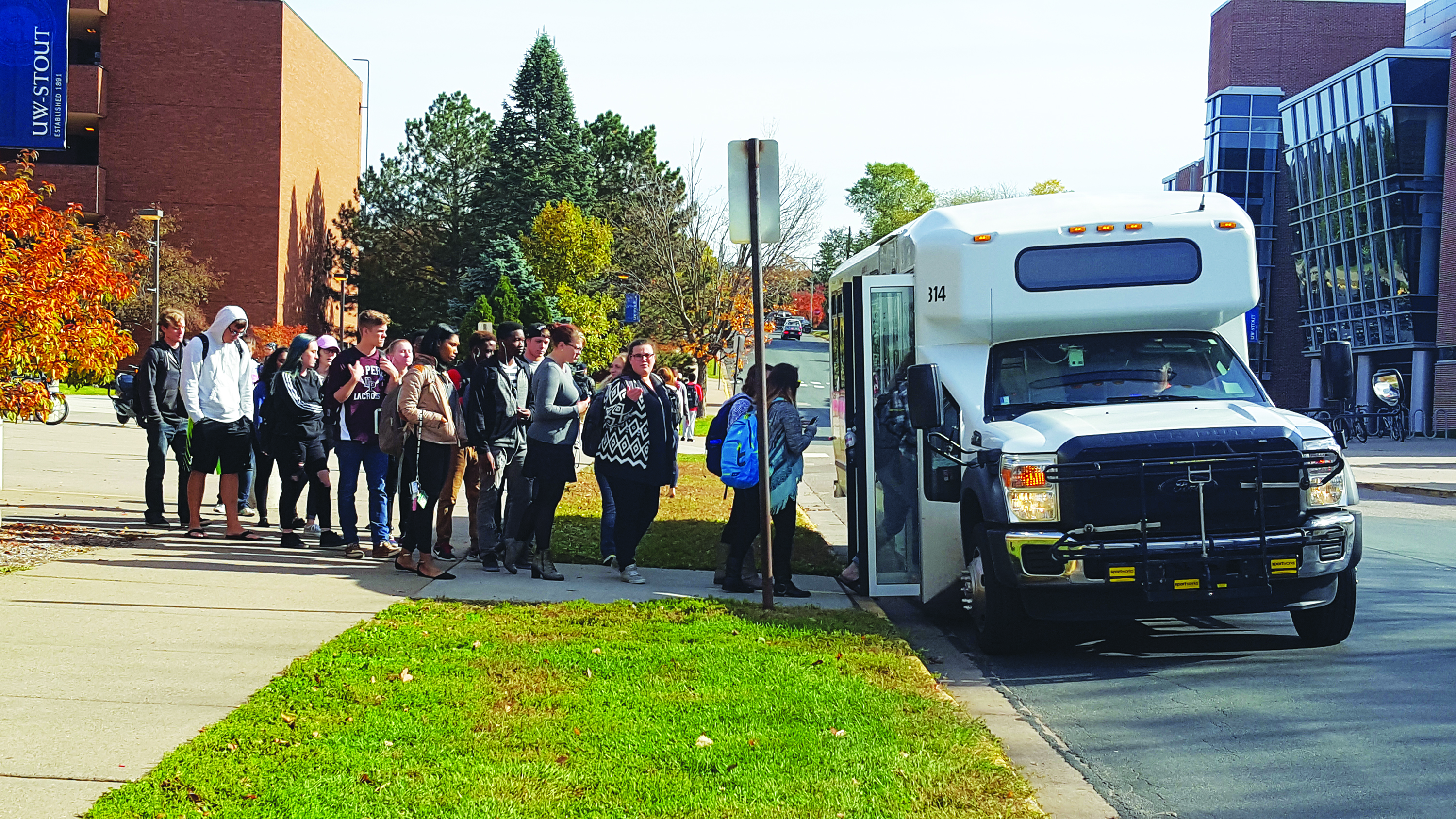 Students board the Stout bus to get where they need to go. 