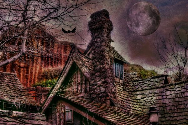 Haunted House with a full moon.